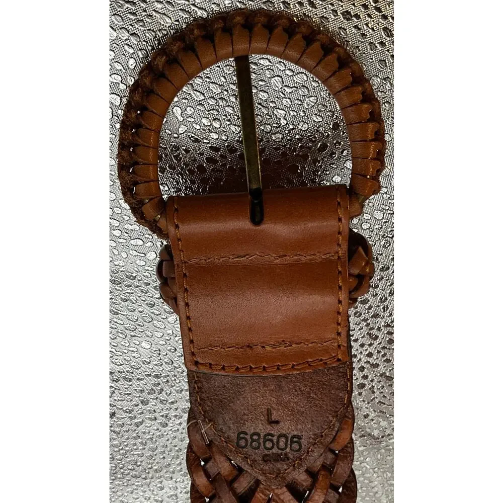 Women's Large Wide Braided Leather Belt 2 in Soft Woven Waistband Rounded Buckle